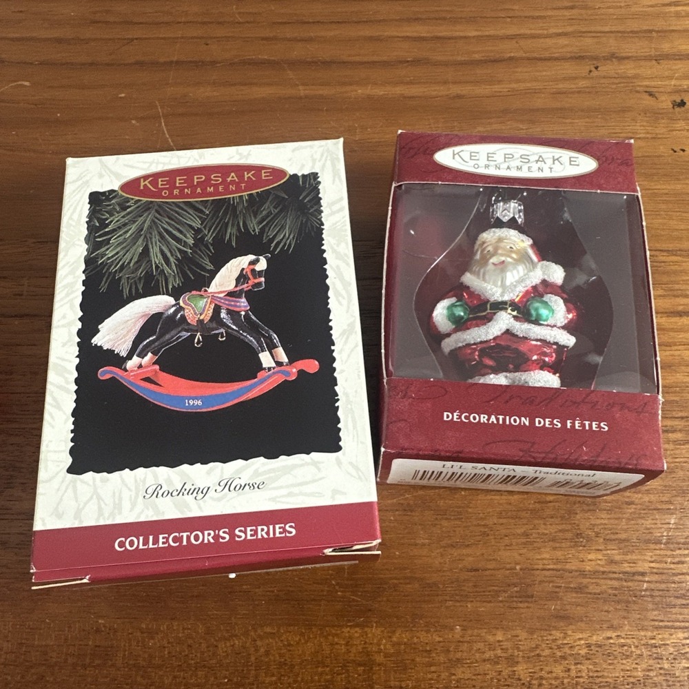 2000 Lil Santa & 1996 Rocking Horse Keepsake Ornament Lot New In Boxes